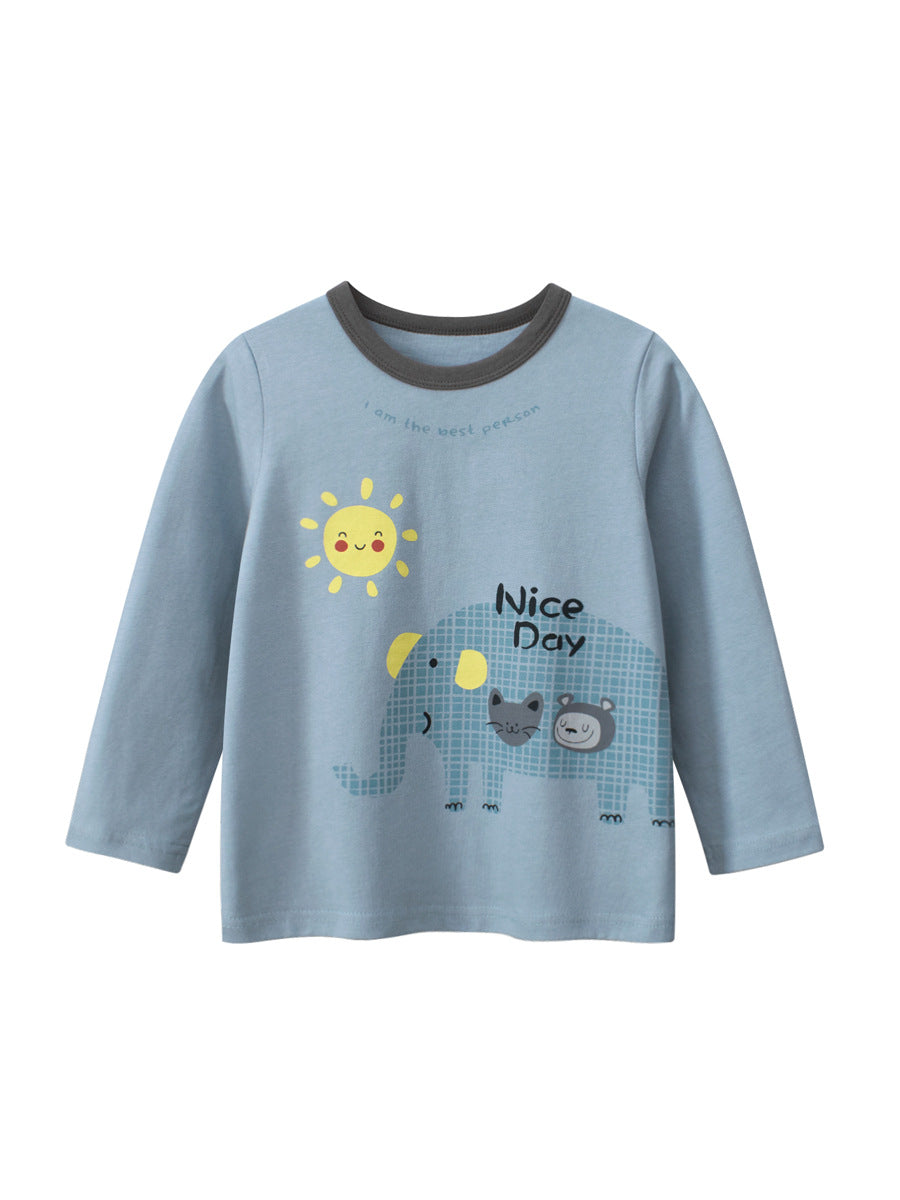 Autumn Baby Boys Letters and Animals Print Long Sleeves Crew Neck Base Top Shirt, MyKids-USA®, Baby & Toddler Outerwear, MyKids-USA - Size/Age - 90 (12-24M) - Color - Blue -  -  - TR2410241550-A