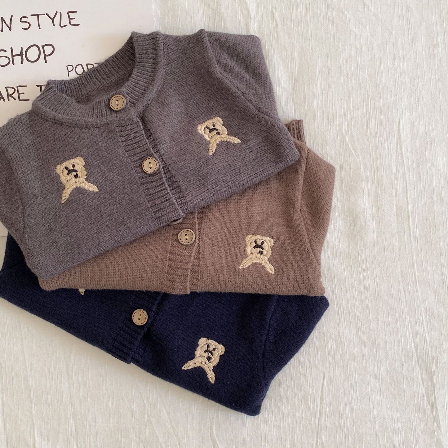 Autumn and Winter Arrival Baby Kids Unisex Embroidery Pattern Long Sleeves Casual Cardigan