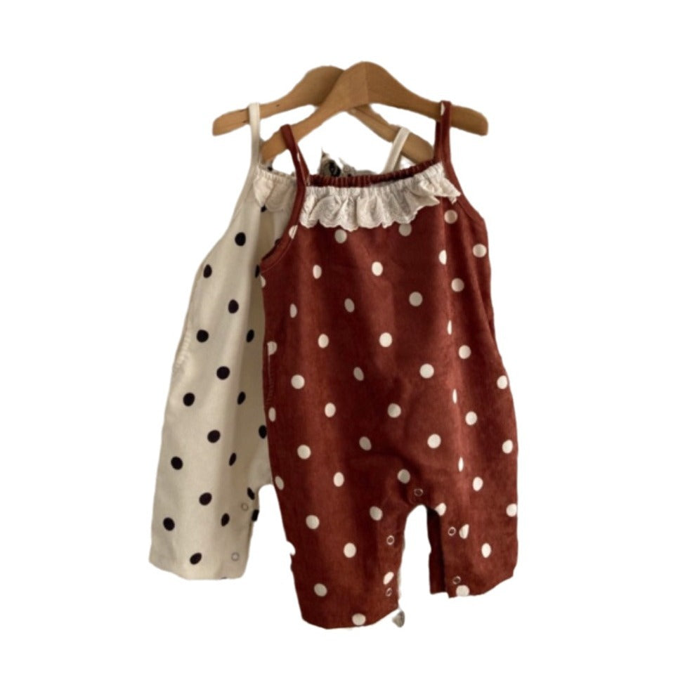 Spring Baby Kids Girls Polka Dots Overalls Design Romper