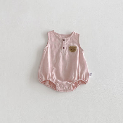 Arrival Summer Baby Girls Teddy Bear Pattern Sleeveless Bodysuit, MyKids-USA®, Baby One-Pieces, MyKids-USA - SizeAge - 66 (3-6M) - Color - Pink -  -  - TR2602081546-D.
