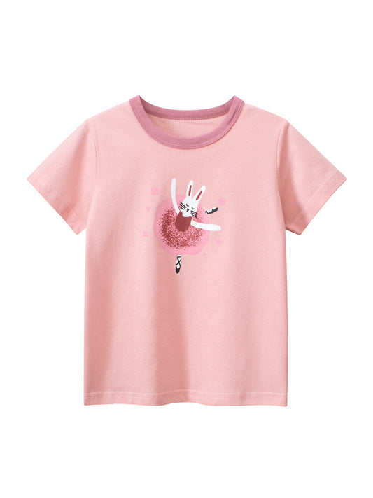 Rabbit Dancer Printing Girls’ T-Shirt In European And American Style For Summer