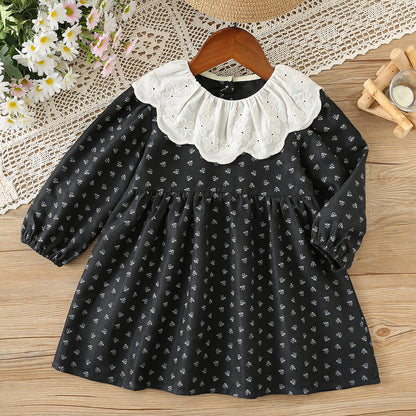 Arrival Autumn Girls Flowers Pattern Long Sleeves Dress with Collar, MyKids-USA®, Baby & Toddler Dresses, MyKids-USA - Size/Age - 90 (12-24M) - Color - Black -  -  - TR2508132251-A