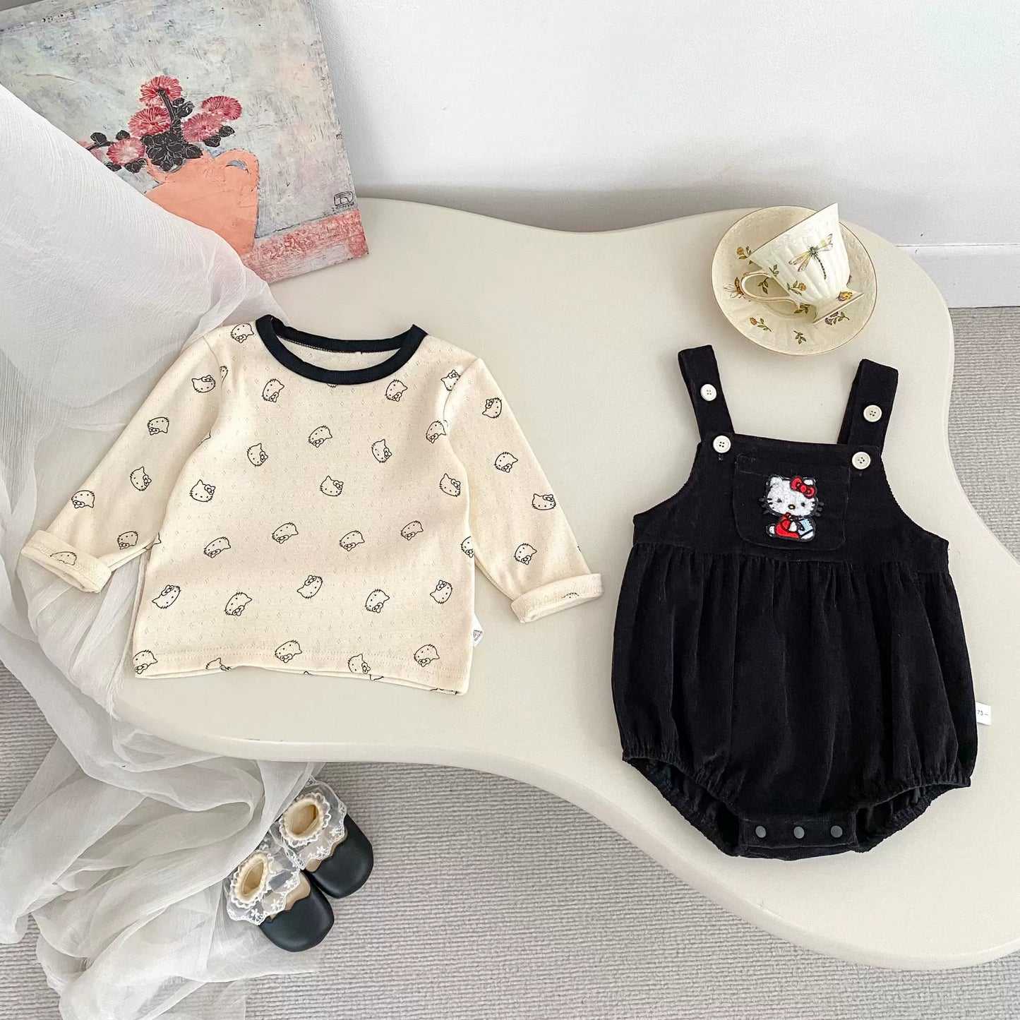 Spring and Autumn Baby Kids Girls Cartoon Pattern Long Sleeves Beige Top and Embroidered Sleeveless Onesies Clothing Set, MyKids-USA®, Baby & Toddler Outfits, MyKids-USA -  -  -  -  -  -  - 