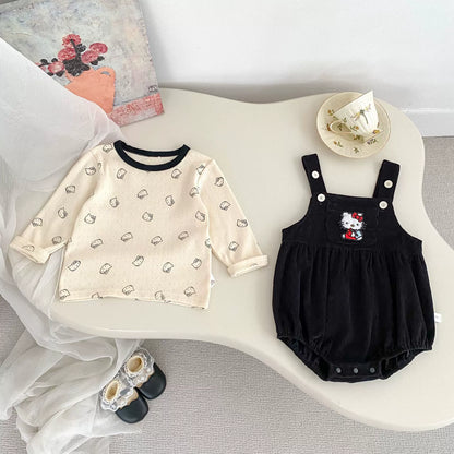 Spring and Autumn Baby Kids Girls Cartoon Pattern Long Sleeves Beige Top and Embroidered Sleeveless Onesies Clothing Set, MyKids-USA®, Baby & Toddler Outfits, MyKids-USA -  -  -  -  -  -  - 