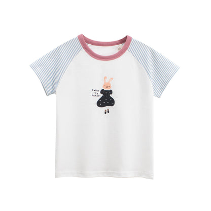 Summer Girls’ Rabbit and Striped Pattern T-shirt in European and American Style, MyKids-USA®, T-Shirts, MyKids-USA - Size/Age - 90 (12-24M) - Color - White -  -  - TR2604212342-A.