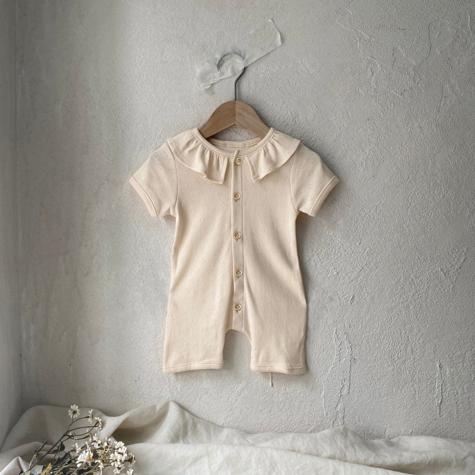 Hot Selling Summer Baby Kids Short Sleeves Solid Color Heart Hollow-out Pattern Rompers