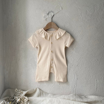 Hot Selling Summer Baby Kids Short Sleeves Solid Color Heart Hollow-out Pattern Rompers