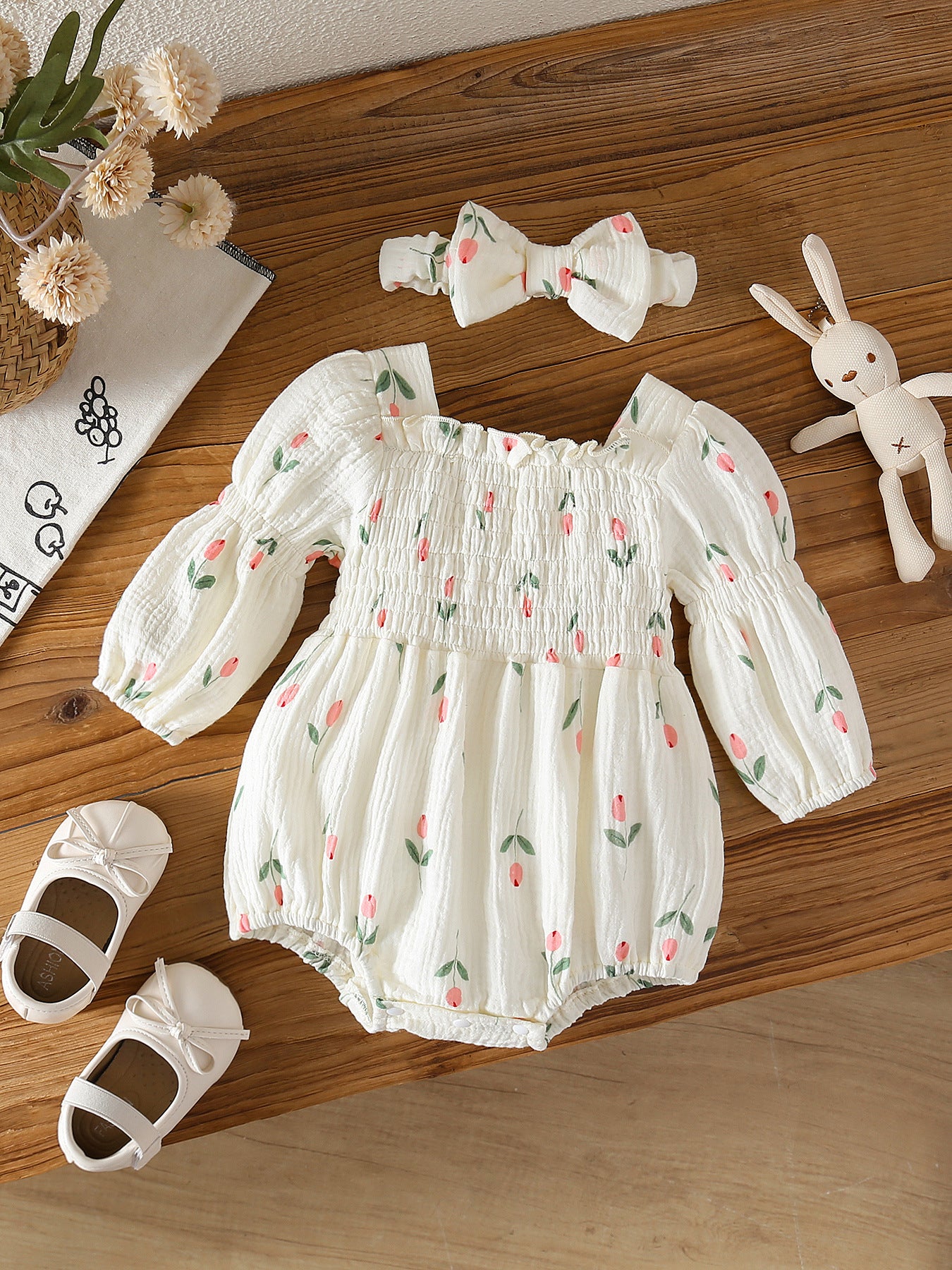 MyKids-USA® Autumn Design Baby Girls Flowers Pattern Long Sleeves Bodysuit