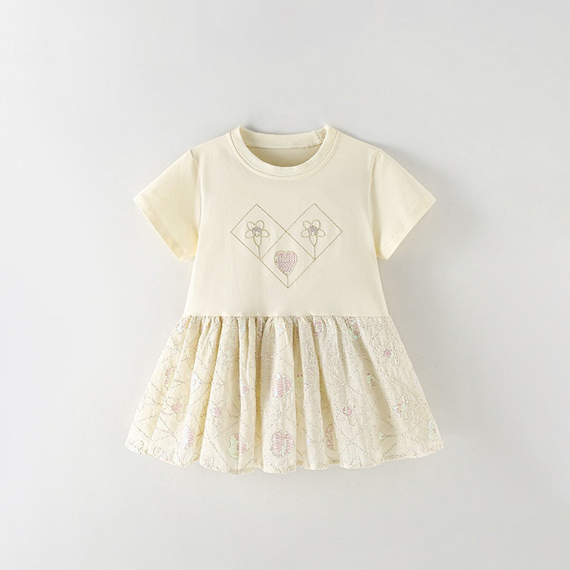 Summer Baby Kids Girls Short Sleeves Flowers Embroidery Pattern Dress