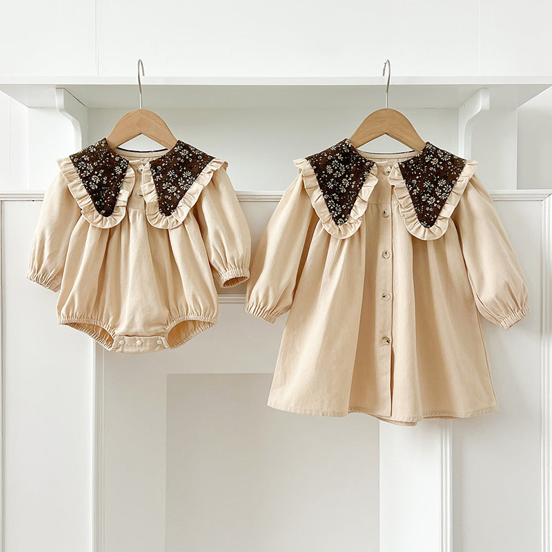Autumn Vintage Flowers Pattern Embroidery Collar Baby Kids Girls Onesies and Dress – Princess Sister Matching Set, MyKids-USA®, Baby & Toddler Outfits, MyKids-USA -  -  -  -  -  -  - 