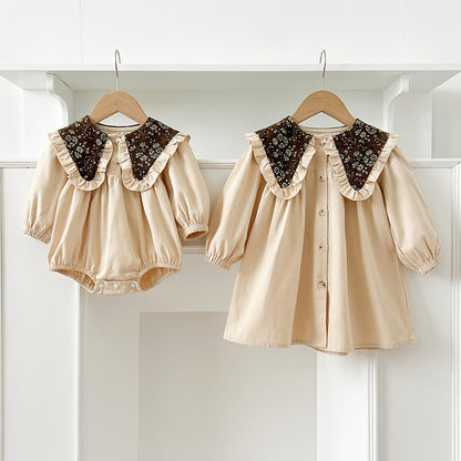 Autumn Vintage Flowers Pattern Embroidery Collar Baby Kids Girls Onesies and Dress – Princess Sister Matching Set, MyKids-USA®, Baby & Toddler Outfits, MyKids-USA -  -  -  -  -  -  - 