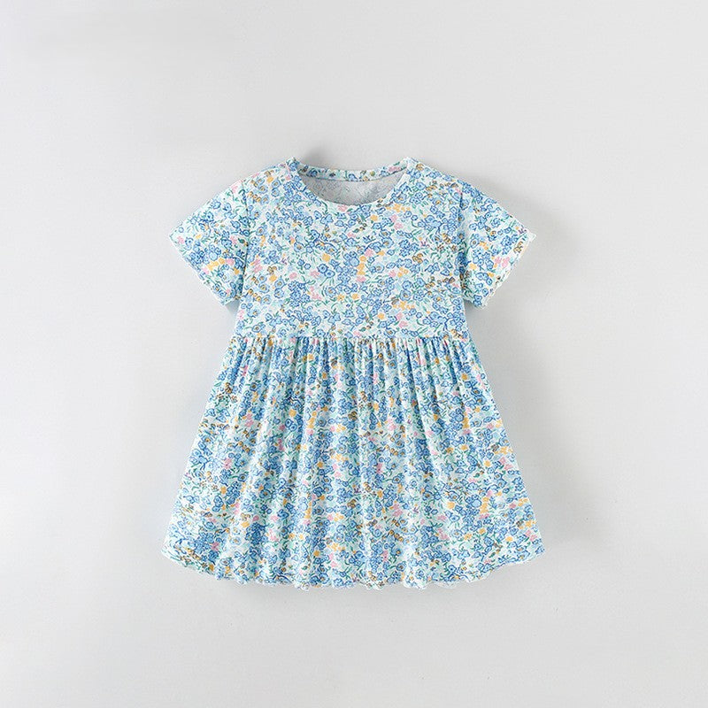 Summer Baby Kids Girls Short Sleeves Floral Pattern Dress