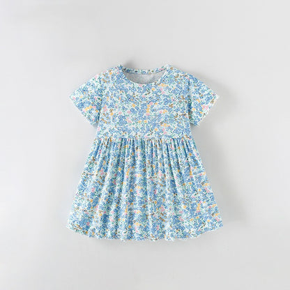 Summer Baby Kids Girls Short Sleeves Floral Pattern Dress