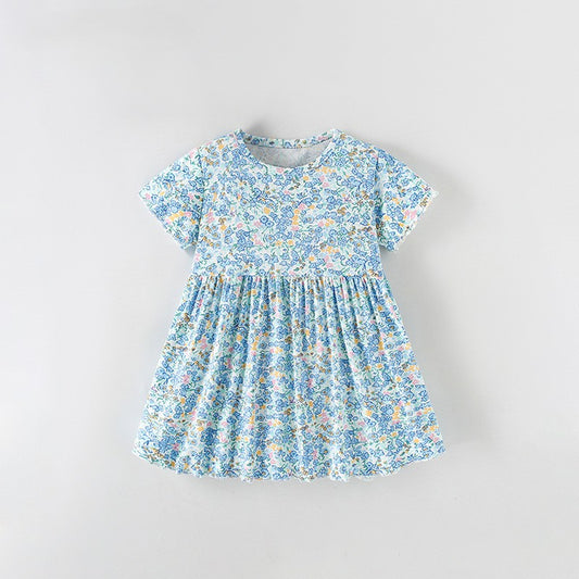 Summer Baby Kids Girls Short Sleeves Floral Pattern Dress