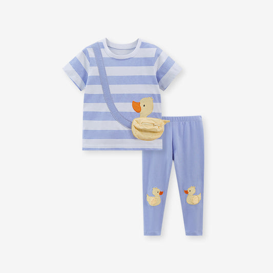 Summer Girls Ducks Cartoon Striped T-Shirt And Pants Set, MyKids-USA®, Baby & Toddler Outfits, MyKids-USA - Size/Age - 90 (12-24M) - Color - Blue -  -  - TR2403031429-A