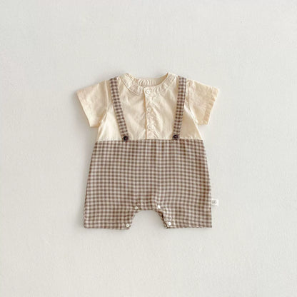 Summer Arrival Baby Unisex Casual Plaid Short Sleeves Color Patchwork bodysuit or Rompers, MyKids-USA®, Baby One-Pieces, MyKids-USA - Size/Age - 66 (3-6M) - Color - Khaki -  -  - TR2505272050-B.