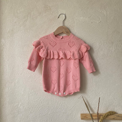 MyKids-USA® Hearts Hollow-out Pattern Solid Color Baby Kids Girls Princess Bodysuit