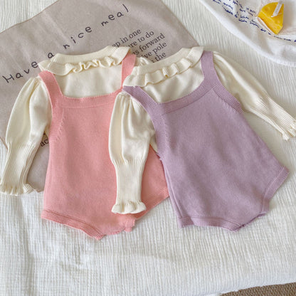 Winter and Autumn Baby Kids Girls Long Sleeves Plain Knitted Sweater and Cartoon Sleeveless Onesies Clothing Set, MyKids-USA®, Baby & Toddler Outfits, MyKids-USA -  -  -  -  -  -  - 