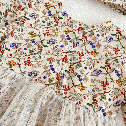 Autumn Arrival Baby Girls Floral Long Sleeves Lace Patchwork Crew Neck Onesies, MyKids-USA®, Bodysuits, MyKids-USA -  -  -  -  -  -  - 