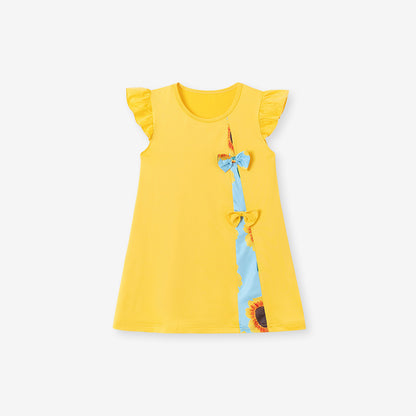 Summer Arrival Butterfly-bows Decorated Fly Sleeves Dress for Stylish Girls, MyKids-USA®, Baby & Toddler Dresses, MyKids-USA - Size/Age - 90 (12-24M) - Color - Yellow -  -  - TR2504242051-A