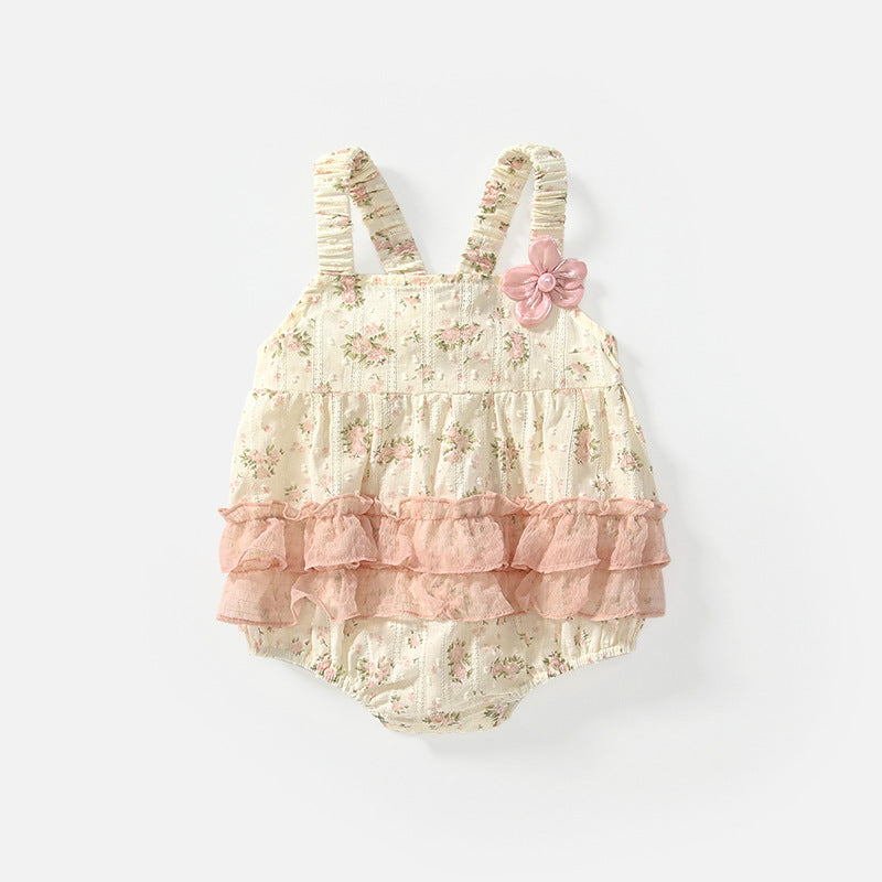 Summer Arrival Baby Girls Cute Floral Pattern Sleeveless Strap Onesies, MyKids-USA®, Baby One-Pieces, MyKids-USA - Size/Age - 66 (3-6M) - Color - Pink -  -  - TR2504291759-A