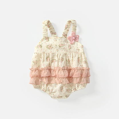 Summer Arrival Baby Girls Cute Floral Pattern Sleeveless Strap Onesies, MyKids-USA®, Baby One-Pieces, MyKids-USA - Size/Age - 66 (3-6M) - Color - Pink -  -  - TR2504291759-A