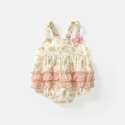 Summer Arrival Baby Girls Cute Floral Pattern Sleeveless Strap Onesies, MyKids-USA®, Baby One-Pieces, MyKids-USA - Size/Age - 66 (3-6M) - Color - Pink -  -  - TR2504291759-A