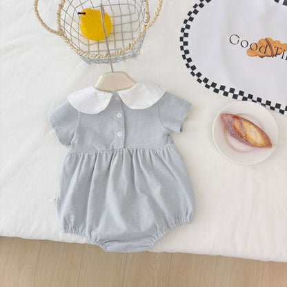 Summer Arrival Baby Girls Cute Short Sleeves Animals Embroidered Pattern Onesies with Peter Pan Collar, MyKids-USA®, Baby One-Pieces, MyKids-USA - Size/Age - 66 (3-6M) - Color - Blue -  -  - TR2505112251-A