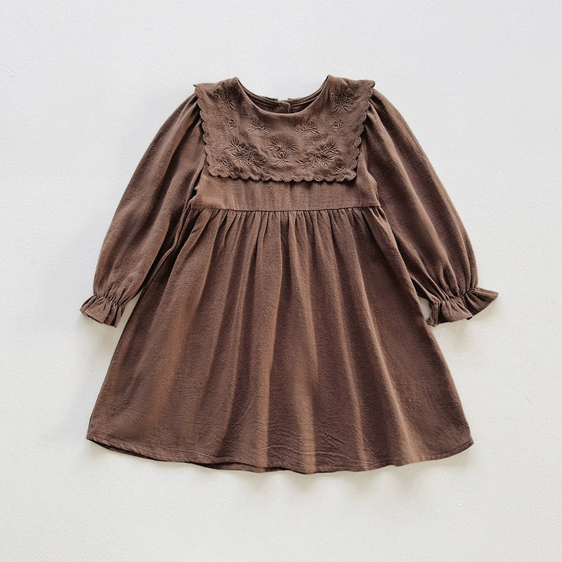 Arrival Autumn Girls Flowers Embroidered Pattern Long Sleeves Dress, MyKids-USA®, Baby & Toddler Dresses, MyKids-USA - Size/Agw - 90 (12-24M) - Color - Coffee -  -  - TR2507302313-B