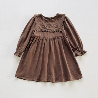 Arrival Autumn Girls Flowers Embroidered Pattern Long Sleeves Dress, MyKids-USA®, Baby & Toddler Dresses, MyKids-USA - Size/Agw - 90 (12-24M) - Color - Coffee -  -  - TR2507302313-B