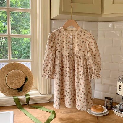 Arrival Autumn Girls Vintage Flowers Pattern Long Sleeves Lace Trim Crew Neck Dress, MyKids-USA®, Baby & Toddler Dresses, MyKids-USA -  -  -  -  -  -  - 