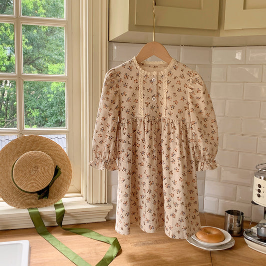 Arrival Autumn Girls Vintage Flowers Pattern Long Sleeves Lace Trim Crew Neck Dress, MyKids-USA®, Baby & Toddler Dresses, MyKids-USA -  -  -  -  -  -  - 