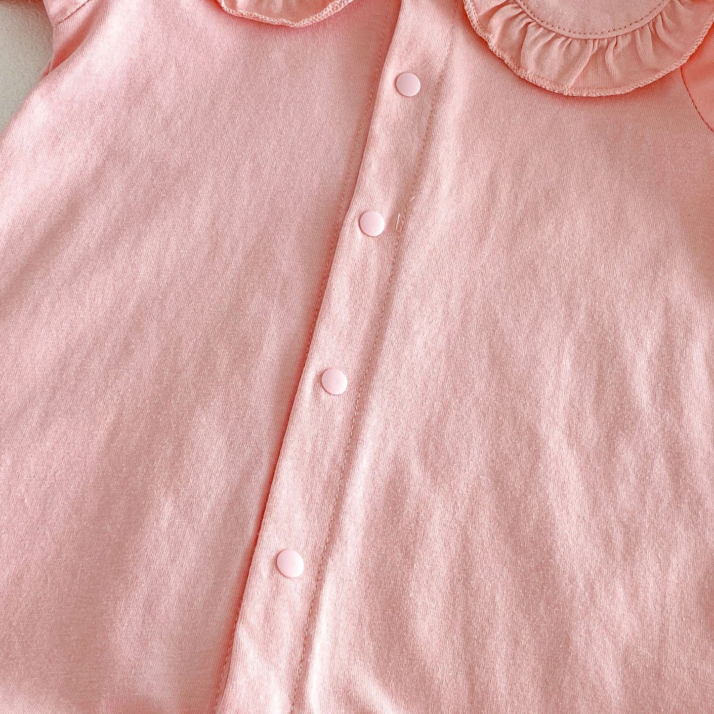 Design Summer Baby Kids Girls Short Sleeves Solid Color Pink Rompers