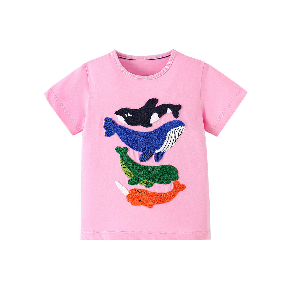 Summer Girls’ Animals Cartoon Pattern T-shirt in European and American Style, MyKids-USA®, T-Shirts, MyKids-USA - Size/Age - 90 (12-24M) - Color - Pink -  -  - TR2604291652-A.