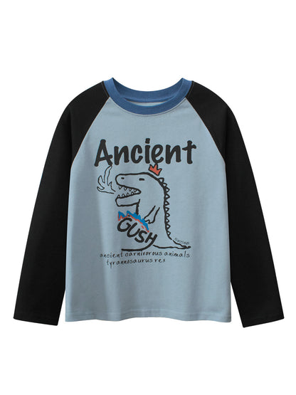 Arrival Kids Dinosaur Cartoon Print Crew Neck Long Sleeves Color Patchwork Sweatshirt, MyKids-USA®, Baby & Toddler Outerwear, MyKids-USA - Size/Age - 120 (5-7Y) - Color - Blue -  -  - TR2411141624-A