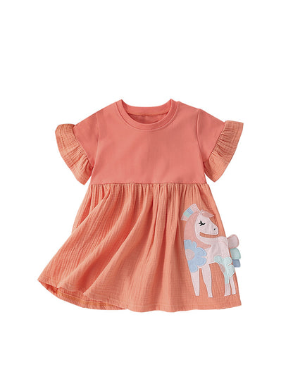 Summer Arrival Cartoon Horse Pattern Short Sleeves Dress for Stylish Girls, MyKids-USA®, Baby & Toddler Dresses, MyKids-USA -  -  -  -  -  -  - 