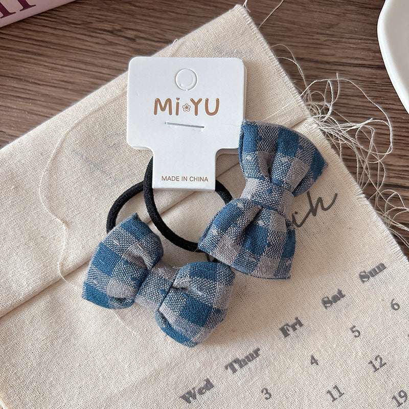 Collection of 2 Versatile Cute Cloth Design and Plaid Pattern Hair Ties, MyKids-USA®, Ponytail Holders, MyKids-USA - Size/Age - Average Size (0-12Y） - Color - Blue -  -  - TR2602041325-B.