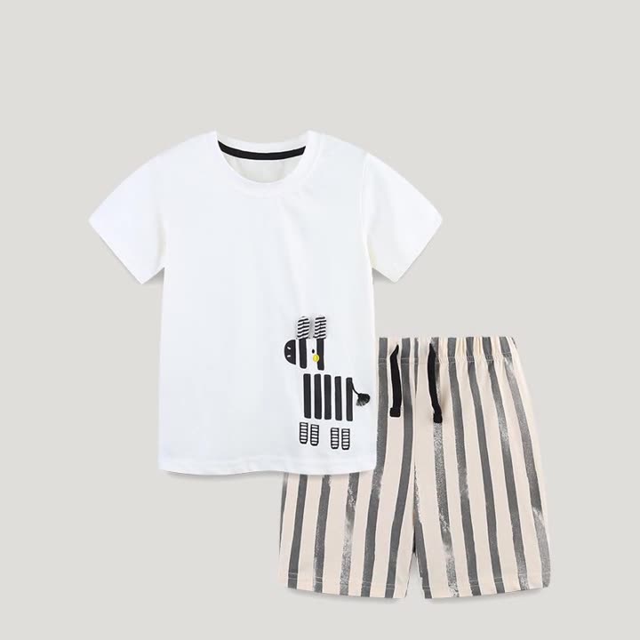 Summer Baby Kids Animals Cartoon Pattern T-shirt and Striped Shorts Clothing Set for Boys, MyKids-USA®, Baby & Toddler Outfits, MyKids-USA - Size/Age - 90 (12-24M) - Color - White -  -  - TR2505131904-A