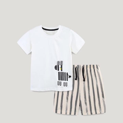 Summer Baby Kids Animals Cartoon Pattern T-shirt and Striped Shorts Clothing Set for Boys, MyKids-USA®, Baby & Toddler Outfits, MyKids-USA - Size/Age - 90 (12-24M) - Color - White -  -  - TR2505131904-A