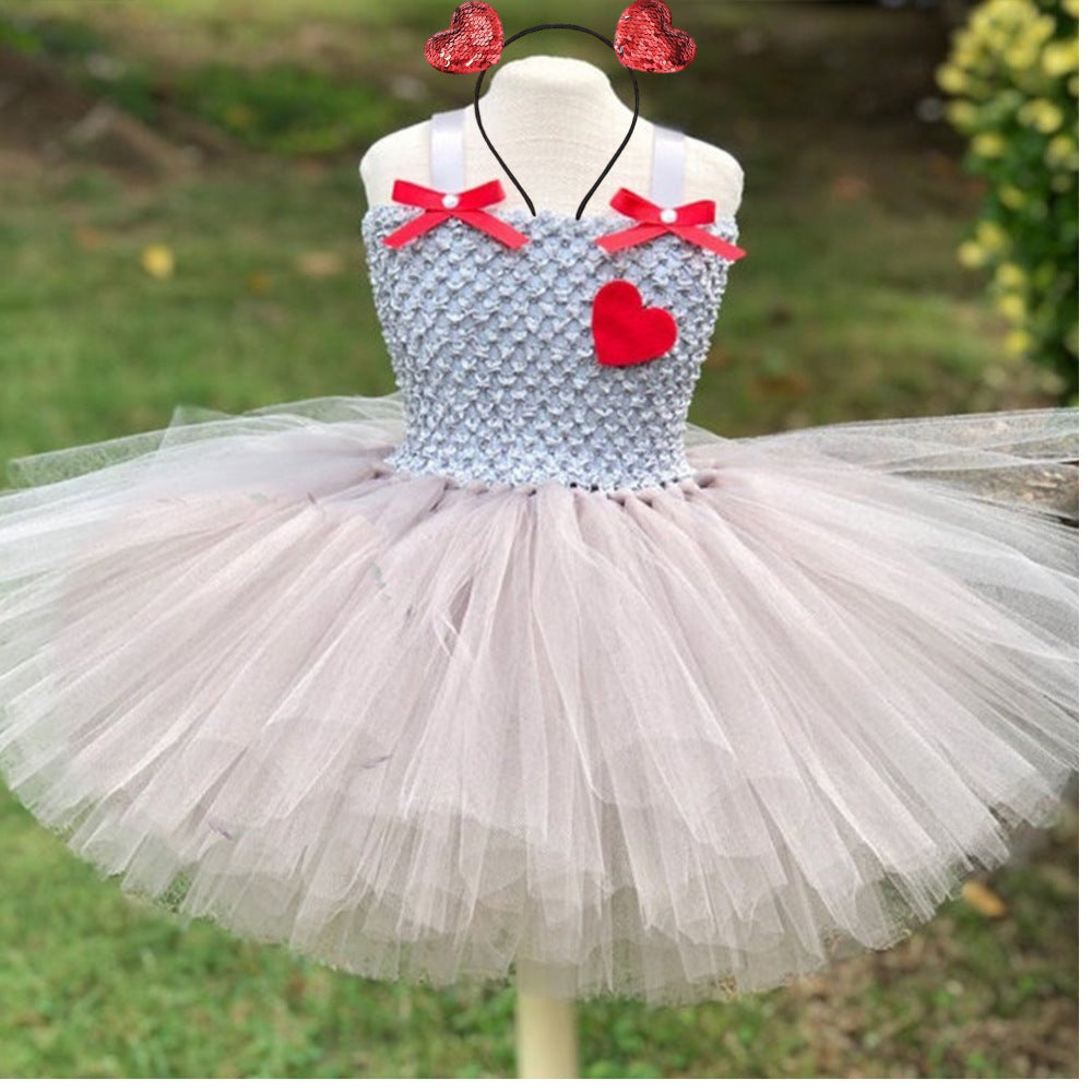 Children Girls’ Halloween Costume Set: Sleeveless Herringbone Pattern Tulle Patchwork Dress with Accessory – Sets, MyKids-USA®, Costume Sets, MyKids-USA - Size/Age - S (1-3Y) - Color - Beige -  -  - TR2409071039.
