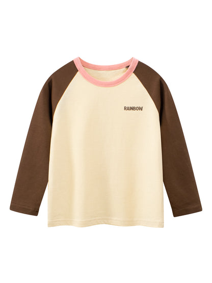 Autumn Baby Kids Girls Letters Pattern Print Long Sleeves Crew Neck Color Patchwork Top Shirt, MyKids-USA®, Baby & Toddler Tops, MyKids-USA - Size/Age - 90 (12-24M) - Color - Coffee -  -  - TR2508242204-A