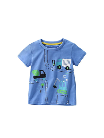 Summer Boys’ Vehicles Cartoon Pattern T-shirt in European and American Style, MyKids-USA®, Baby & Toddler Tops, MyKids-USA -  -  -  -  -  -  - 