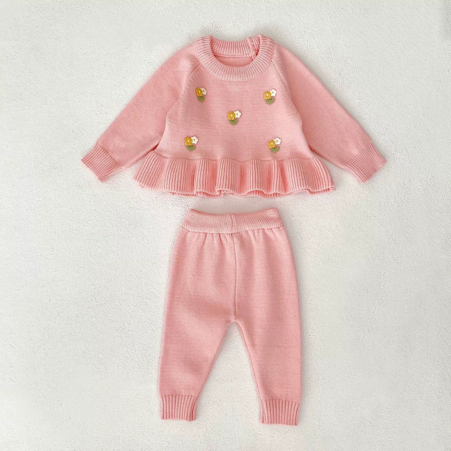 Arrival Autumn Baby Girls Long Sleeves Flowers Pattern Knitted Top with Solid Color Long Trousers Clothing Set, MyKids-USA®, Baby & Toddler Outfits, MyKids-USA -  -  -  -  -  -  - 