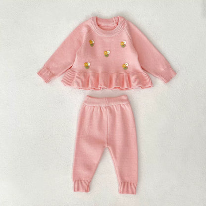 Arrival Autumn Baby Girls Long Sleeves Flowers Pattern Knitted Top with Solid Color Long Trousers Clothing Set, MyKids-USA®, Baby & Toddler Outfits, MyKids-USA -  -  -  -  -  -  - 