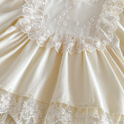 MyKids-USA® Baby Girls Long Sleeves Solid Color Lace Trim Bodysuit Dress