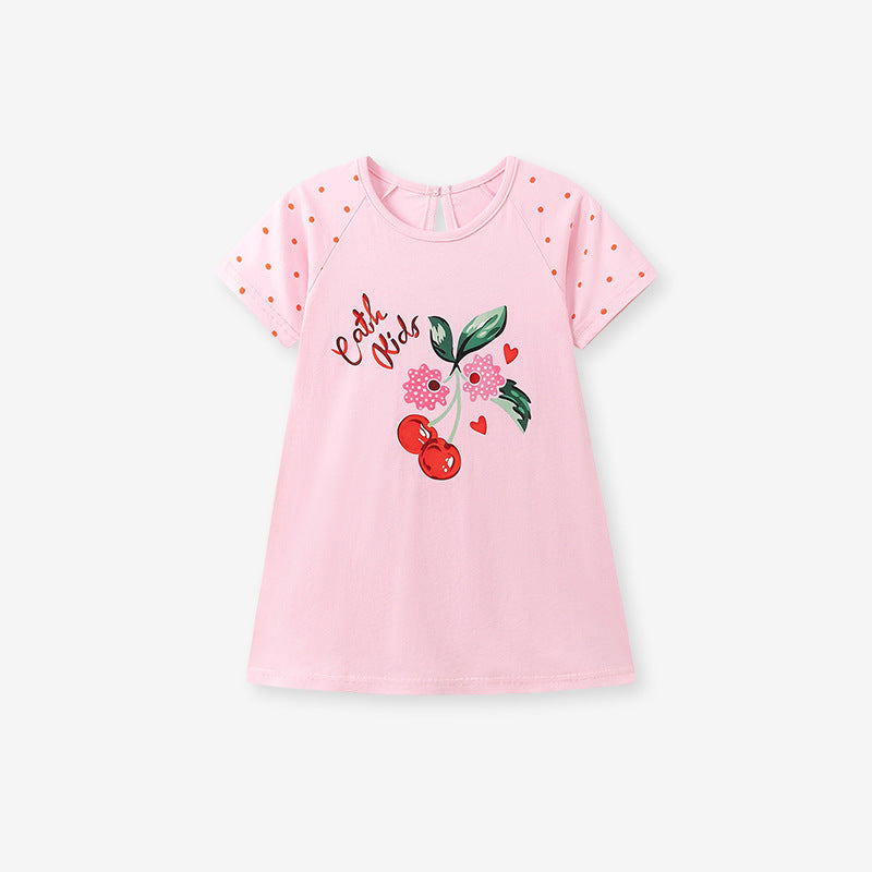 Summer Arrival Cherry and Letters Pattern Short Sleeves Dress for Stylish Girls, MyKids-USA®, Baby & Toddler Dresses, MyKids-USA - Size/Age - 90 (12-24M) - Color - Pink -  -  - TR2601072337-A.