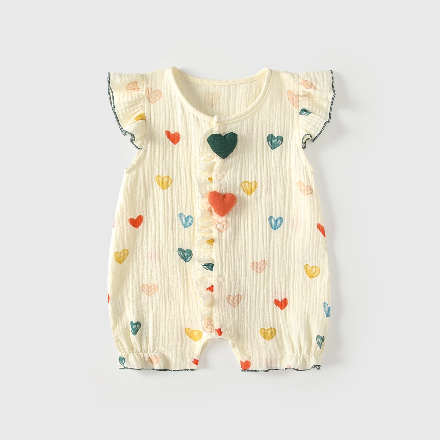 Summer Arrival Baby Girls Fly Sleeves Hearts Pattern Rompers Bodysuits