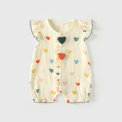 Summer Arrival Baby Girls Fly Sleeves Hearts Pattern Rompers Bodysuits