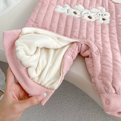 Winter and Autumn Baby Kids Girls Long Sleeves Solid Color Top and Rabbits Pattern Sleeveless Cotton-Padded Overalls Clothing Set, MyKids-USA®, Baby & Toddler Outfits, MyKids-USA -  -  -  -  -  -  - 