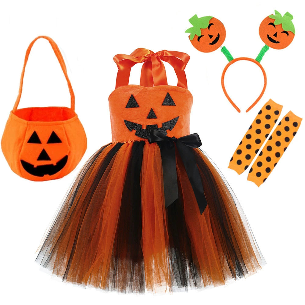 Arrival Girls’ Halloween Pumpkin Pattern Dress – Princess Cosplay Costume Set Party, and Stage Performance, MyKids-USA®, Costume Dresses, MyKids-USA - Size/Age - S (1-2Y) - Color - Black -  -  - TR2508202028-A